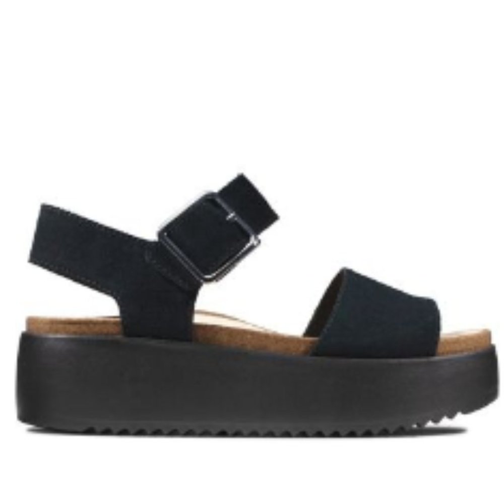 Clarks Black Botanic Strap Platform Sandal
